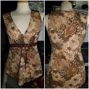 VTG 90's Agenda floral empire waist top Tan and Brown Sz L Bx2